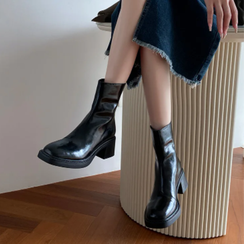 Women's square toe block heel ankle boots