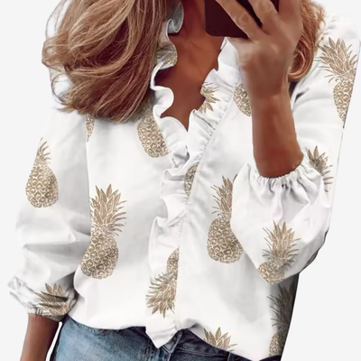 Ruffle V-Hals Blouse – Elegante Look met Subtiele Volants