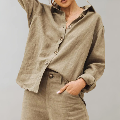 Linen Blouse with Button Closure – Casual Loose-Fitting Model