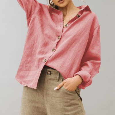 Linen Blouse with Button Closure – Casual Loose-Fitting Model
