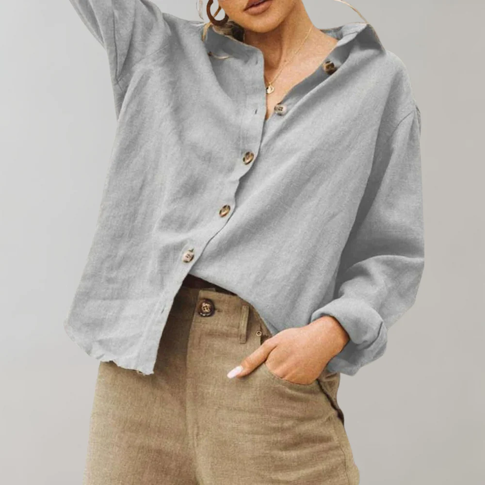 Linen Blouse with Button Closure – Casual Loose-Fitting Model