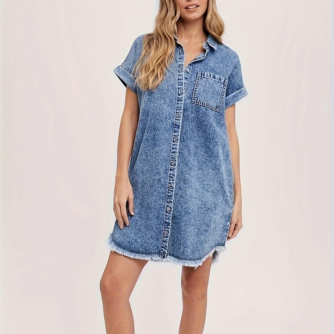 Lotte | Casual denim overhemdjurk met korte mouw