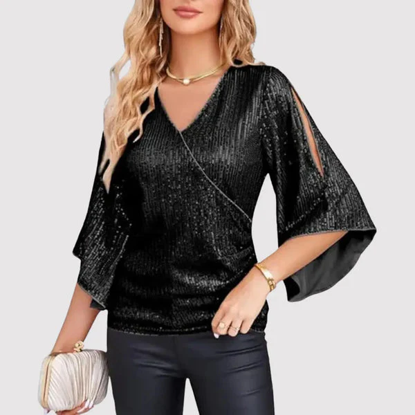 Lurex Wrap Top with Split Sleeves – Festive and Chic