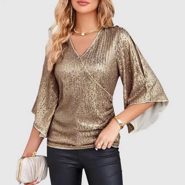 Lurex Wrap Top with Split Sleeves – Festive and Chic