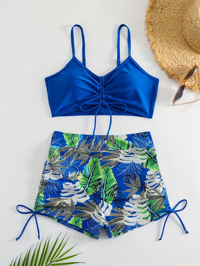 Lana | High-waisted bikini set with tropical leaf print 