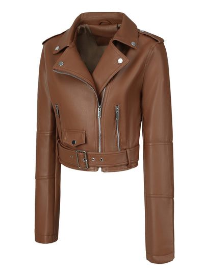 Lotte | Faux leather crop jacket with zipper and long sleeves