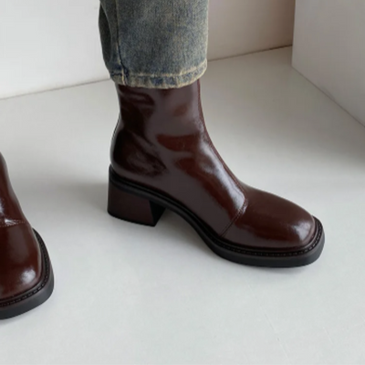 Women's square toe block heel ankle boots