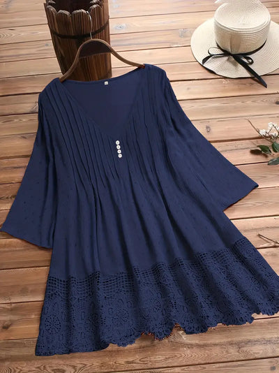 Koemi - Vintage Blouse with Ruffles and V-Neck