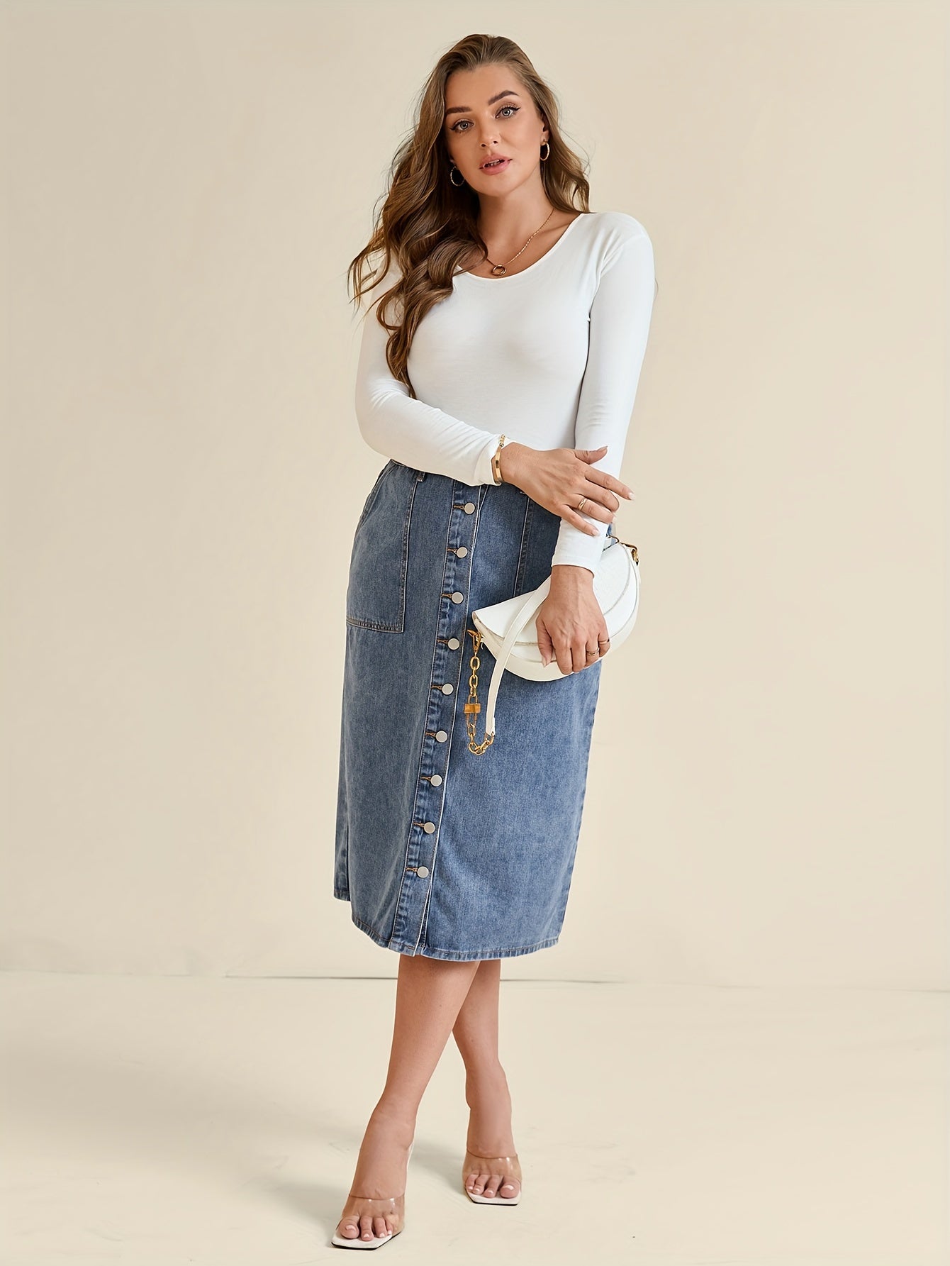 Kiki | Classic denim midi skirt with button detail