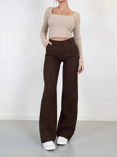 Flared Broek Dames High Waisted – Uitlopende Stretchbroek met Naden