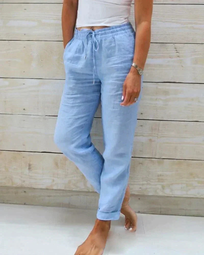Dames Linnen Zomerbroek met Elastische Taille en Trekkoord
