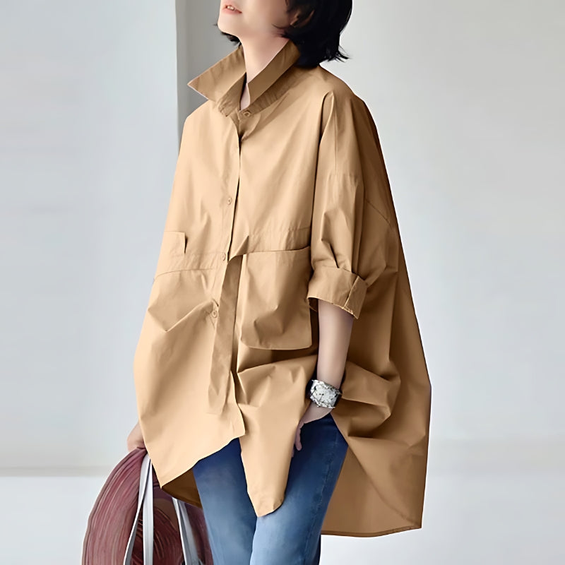 Eliene | Oversized Damesblouse met Reverskraag en Lange Mouwen