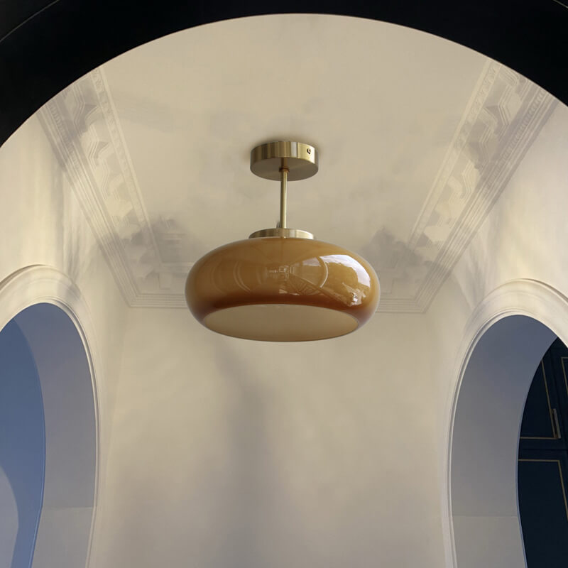 Valthera - Vintage Brass Yellow Glass Semi Flush Ceiling Light