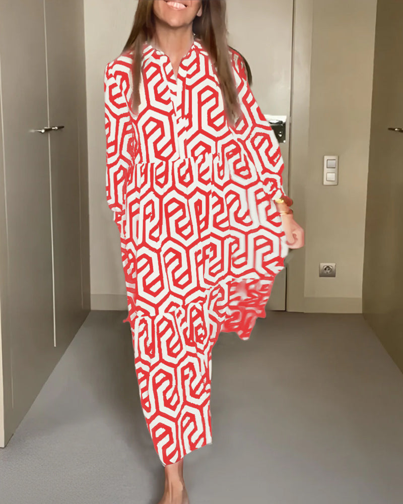 Briella - casual maxi jurk met lange mouwen en print