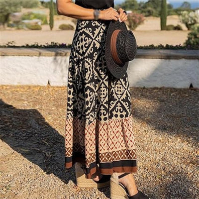 Juliana - Maxi skirt with ethnic pattern and ruffled hem