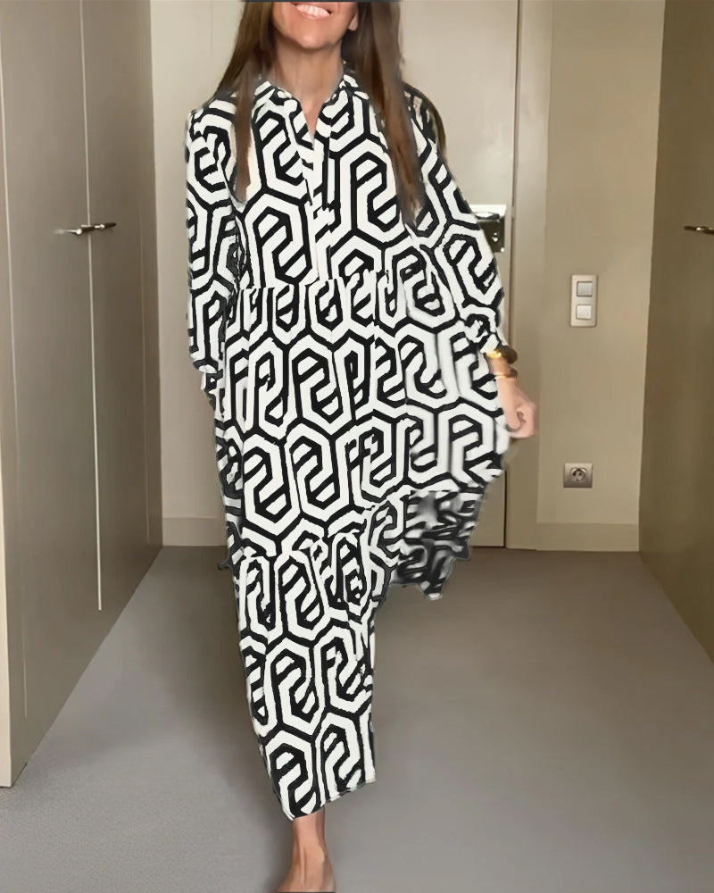 Briella - casual maxi jurk met lange mouwen en print