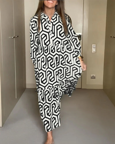 Briella - casual maxi jurk met lange mouwen en print