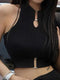 Selina - Ribbed Keyhole Crop Top
