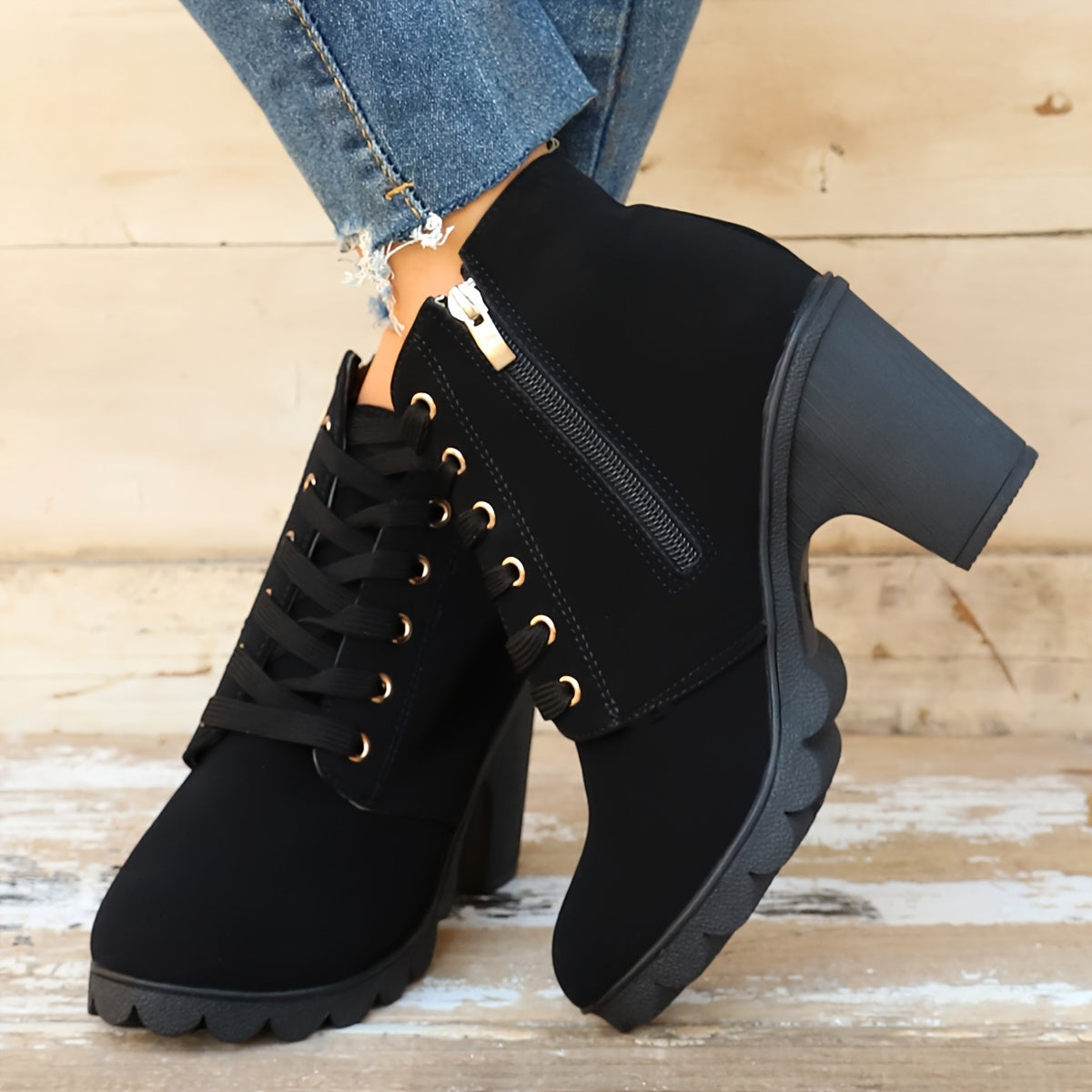 Femke | Plain color thick heel ankle boots