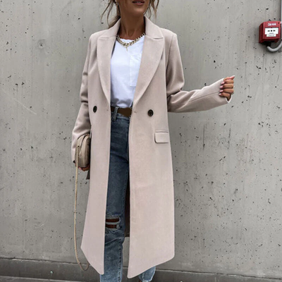 Long Coat with Lapel – Classic Button Coat