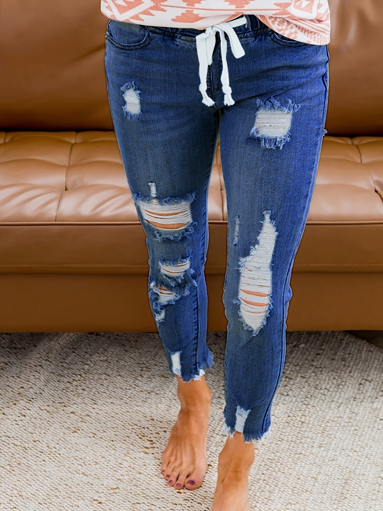 Emma | Casual gescheurde dames jeans met trekkoord en stretch