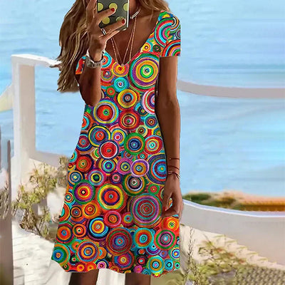 Calista - Vibrant Abstract Circle Dress