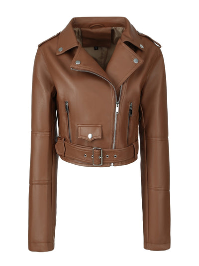 Lotte | Faux leather crop jacket with zipper and long sleeves