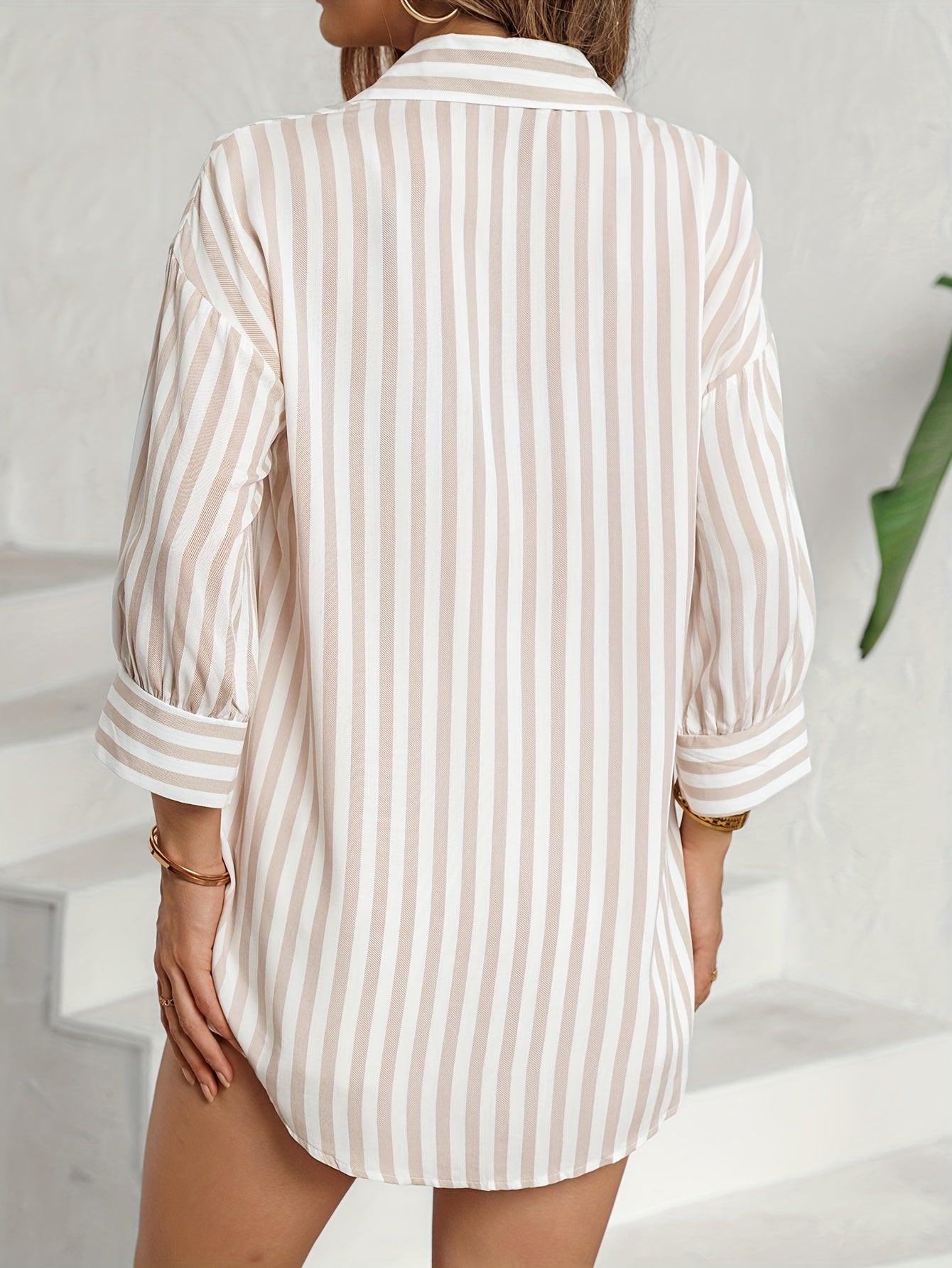 Lotte | Striped casual shirt with button and drop shoulder