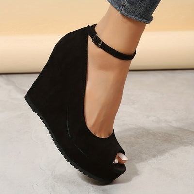 Luna | Black women's sandals with wedge heel