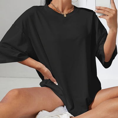Sara | Sportief Y2K T-shirt in effen kleur met ronde hals en losse korte mouwen