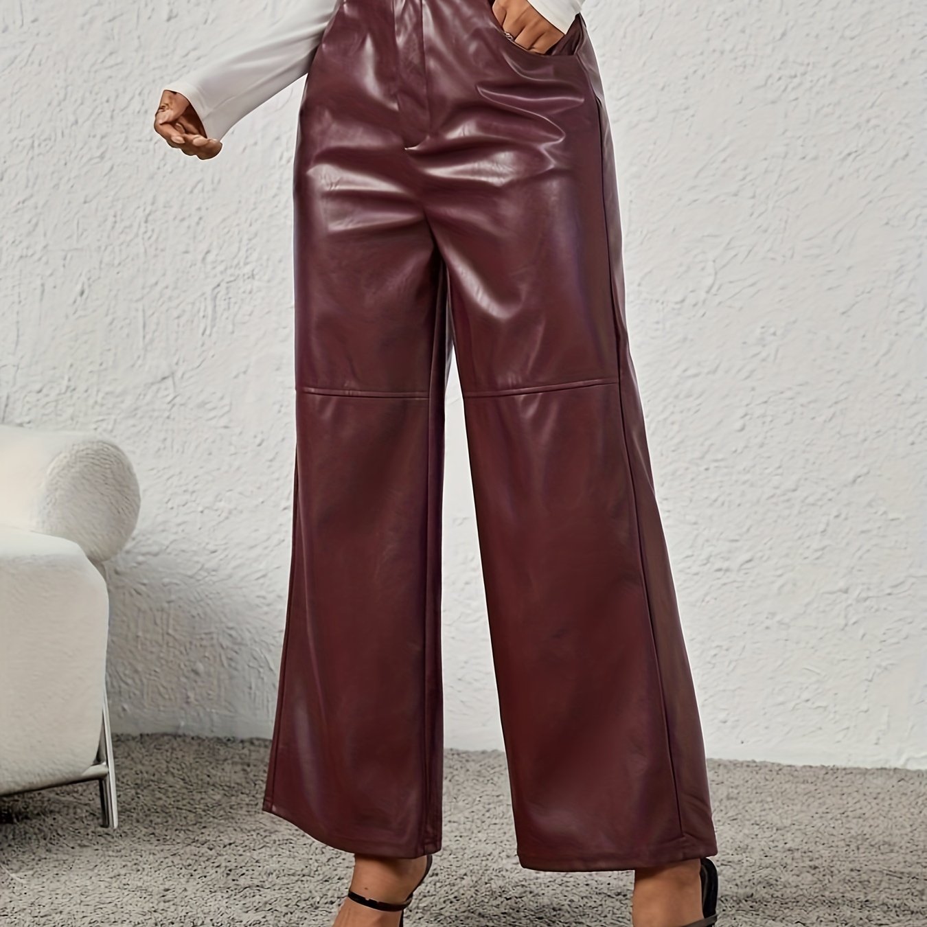 Lotte | Stylish wide imitation leather trousers with slanted pockets