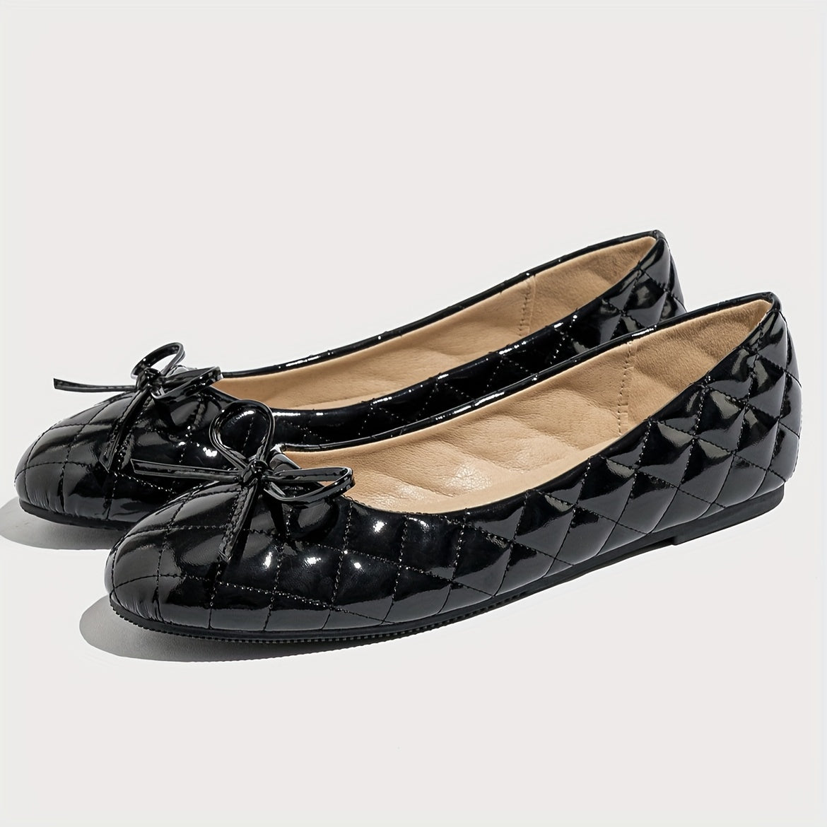 Luna | Black shiny diamond ballerinas