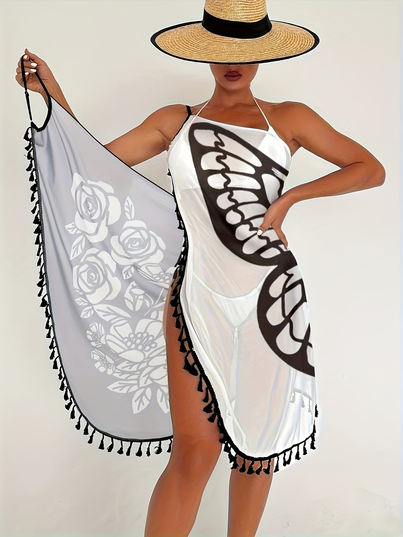 Sophie | Kleurblok vlinder bloemenprint kimono cover-up