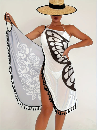 Sophie | Kleurblok vlinder bloemenprint kimono cover-up