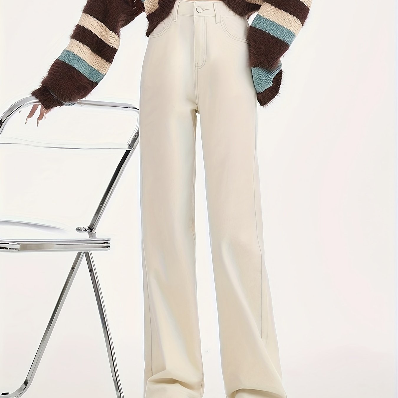 Lotte | Elegant high-waisted ivory wide-leg jeans