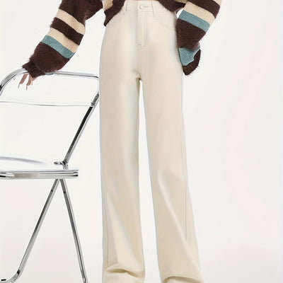 Lotte | Elegant high-waisted ivory wide-leg jeans