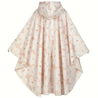 Fleur | Waterproof floral print rain poncho with hood and zip pocket
