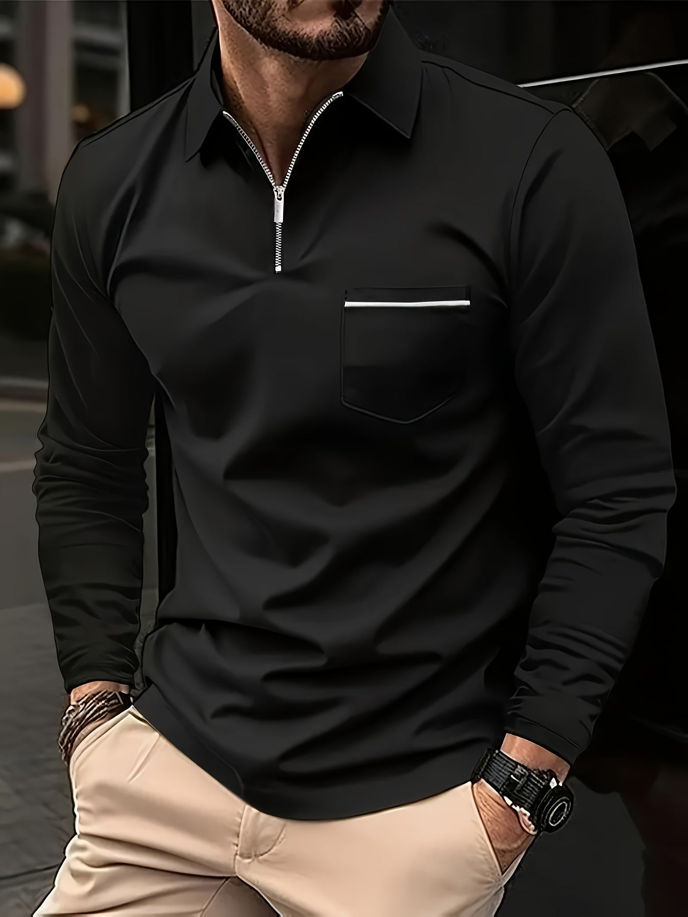 Daan | Effen polo shirt met lange mouw