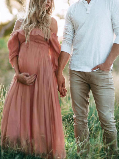 Isalie-Anne - Off-Shoulder Maxi Zwangerschapsjurk