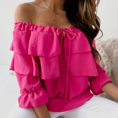 HONEY | Off-shoulder chiffon damesblouse met ruches