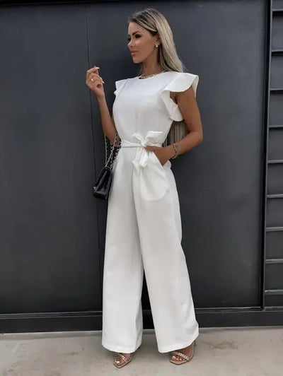 Melina - Jumpsuit met Ruches Mouwen & Ceintuur