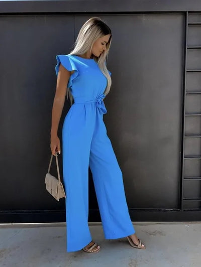 Melina - Jumpsuit met Ruches Mouwen & Ceintuur