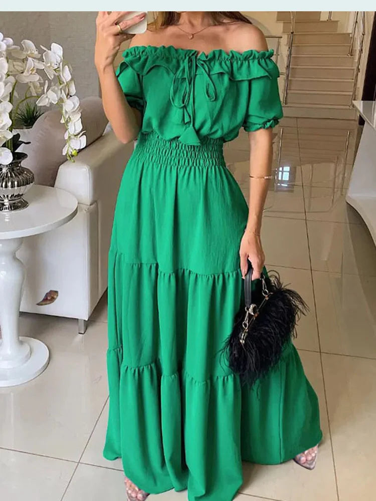 Ingrid - elegante off-shoulder maxi jurk