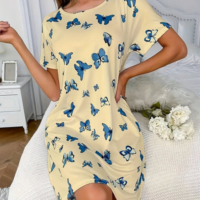 Lotte | Casual nightgown with butterfly print and short sleeves