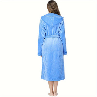 Nina | Zachte koraal fleece badjas met kapuchon en zakken
