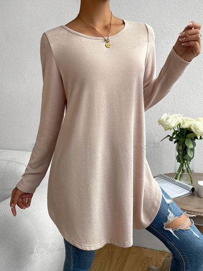 Sophie | Effen kleur dames T-shirt met lange mouw en gebogen zoom