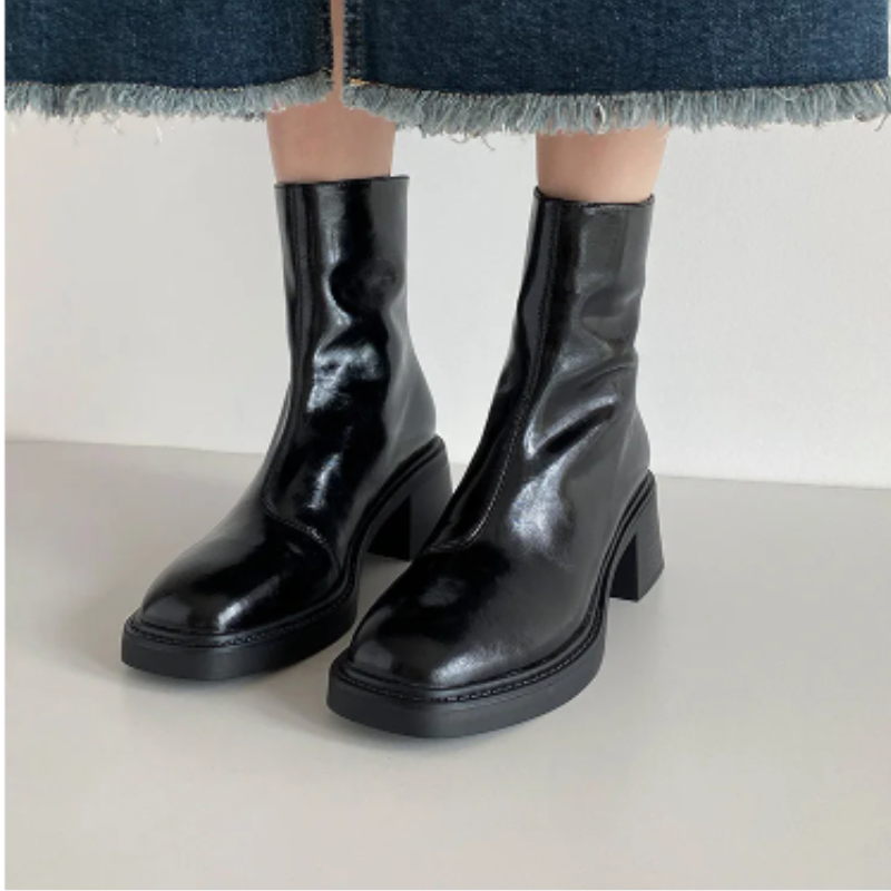 Women's square toe block heel ankle boots