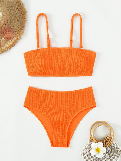 Nina | Rood ribgebreide bikini met hoge taille