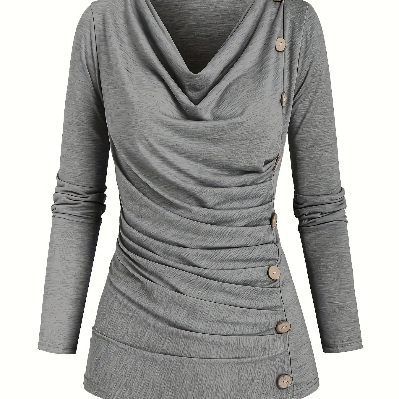 Jasmine | Plain knitted turtleneck sweater with ruffles and buttons