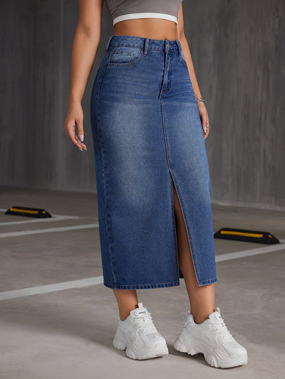 Sophie | Denim midi-rok met hoge taille en split